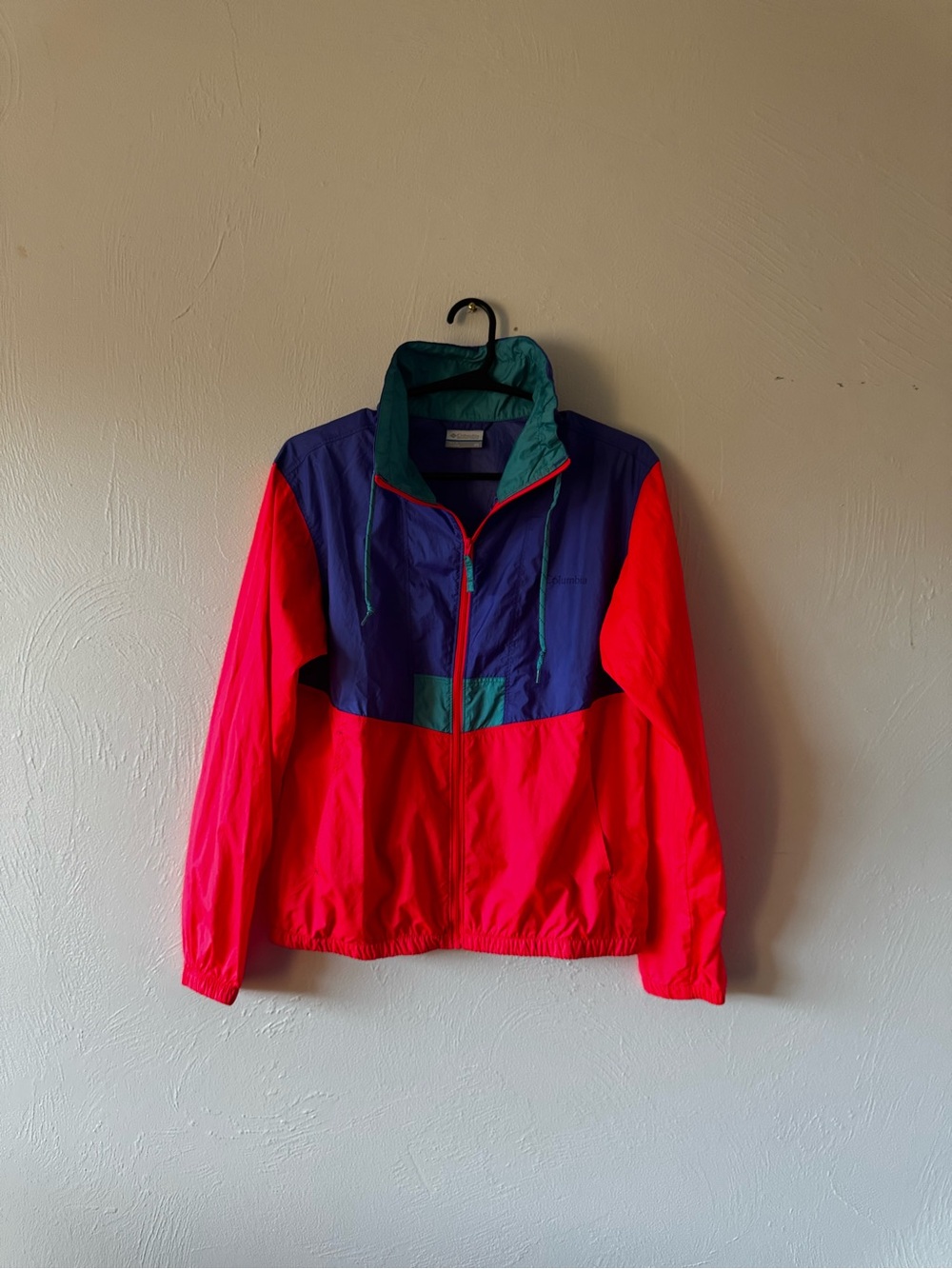 Vintage 90s Inspired Columbia Colorblock Bomber Jacket in Red, Purple & Teal